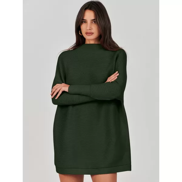 imageANRABESS Women 2023 Trendy Casual Turtleneck Batwing Sleeve Slouchy Oversized Ribbed Knit Tunic Sweaters PulloverArmygreen