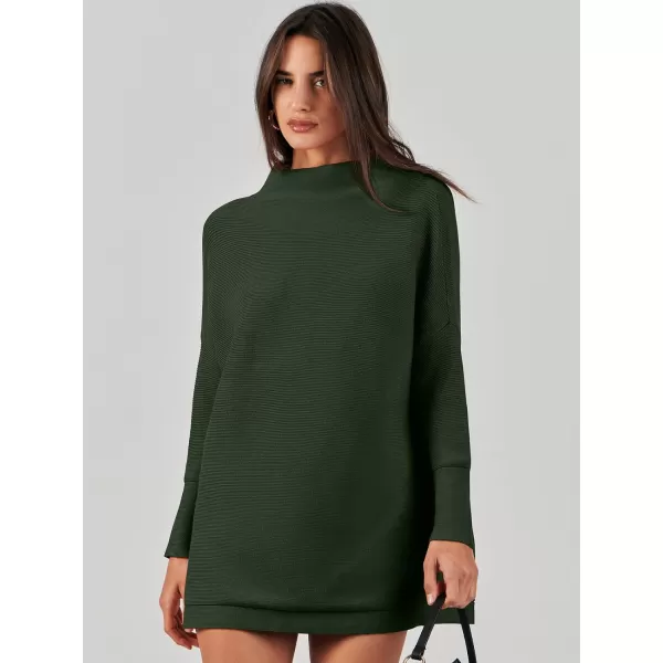 imageANRABESS Women 2023 Trendy Casual Turtleneck Batwing Sleeve Slouchy Oversized Ribbed Knit Tunic Sweaters PulloverArmygreen