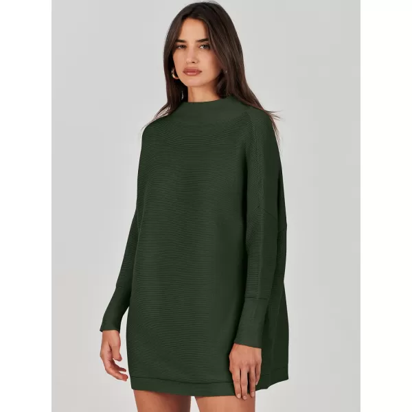 imageANRABESS Women 2023 Trendy Casual Turtleneck Batwing Sleeve Slouchy Oversized Ribbed Knit Tunic Sweaters PulloverArmygreen