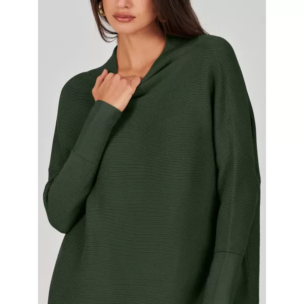 imageANRABESS Women 2023 Trendy Casual Turtleneck Batwing Sleeve Slouchy Oversized Ribbed Knit Tunic Sweaters PulloverArmygreen