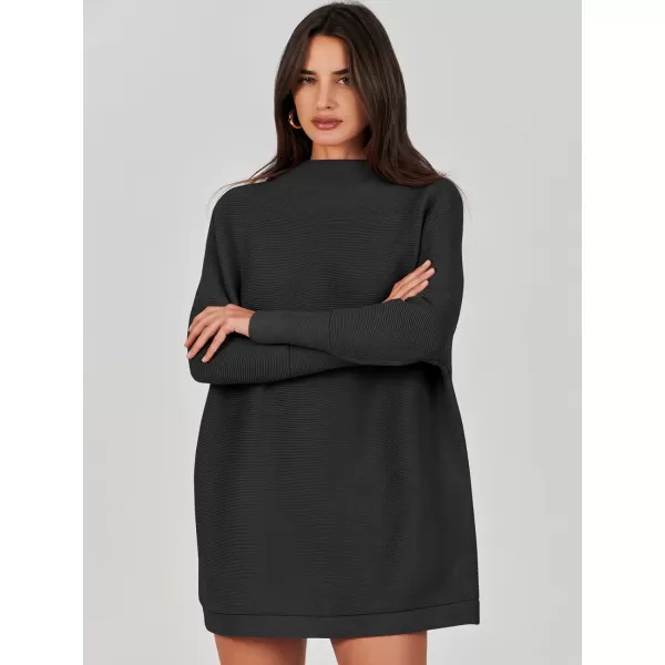 imageANRABESS Women 2023 Trendy Casual Turtleneck Batwing Sleeve Slouchy Oversized Ribbed Knit Tunic Sweaters PulloverBlack