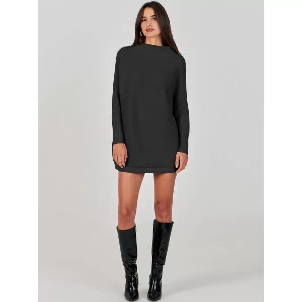 imageANRABESS Women 2023 Trendy Casual Turtleneck Batwing Sleeve Slouchy Oversized Ribbed Knit Tunic Sweaters PulloverBlack