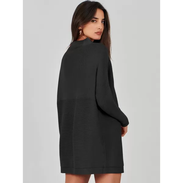 imageANRABESS Women 2023 Trendy Casual Turtleneck Batwing Sleeve Slouchy Oversized Ribbed Knit Tunic Sweaters PulloverBlack