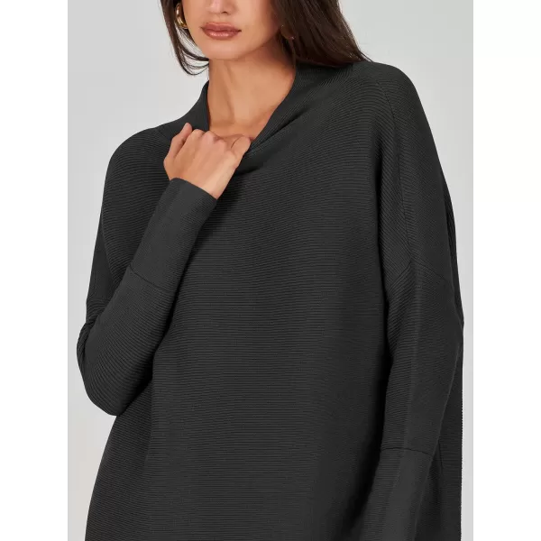 imageANRABESS Women 2023 Trendy Casual Turtleneck Batwing Sleeve Slouchy Oversized Ribbed Knit Tunic Sweaters PulloverBlack