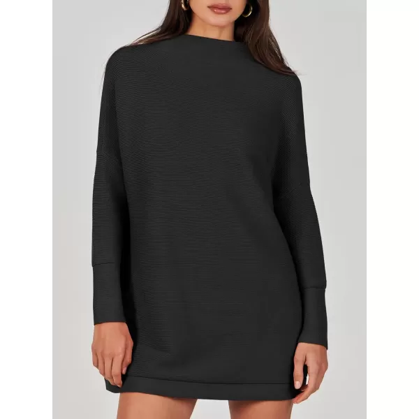imageANRABESS Women 2023 Trendy Casual Turtleneck Batwing Sleeve Slouchy Oversized Ribbed Knit Tunic Sweaters PulloverBlack