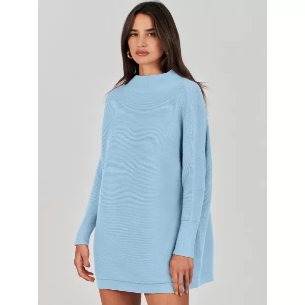 imageANRABESS Women 2023 Trendy Casual Turtleneck Batwing Sleeve Slouchy Oversized Ribbed Knit Tunic Sweaters PulloverBlue