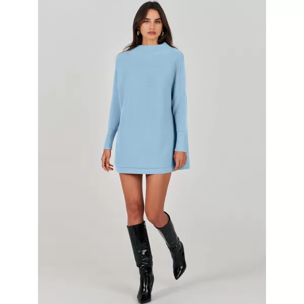 imageANRABESS Women 2023 Trendy Casual Turtleneck Batwing Sleeve Slouchy Oversized Ribbed Knit Tunic Sweaters PulloverBlue