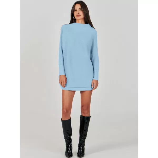 imageANRABESS Women 2023 Trendy Casual Turtleneck Batwing Sleeve Slouchy Oversized Ribbed Knit Tunic Sweaters PulloverBlue