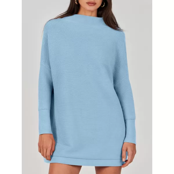 imageANRABESS Women 2023 Trendy Casual Turtleneck Batwing Sleeve Slouchy Oversized Ribbed Knit Tunic Sweaters PulloverBlue