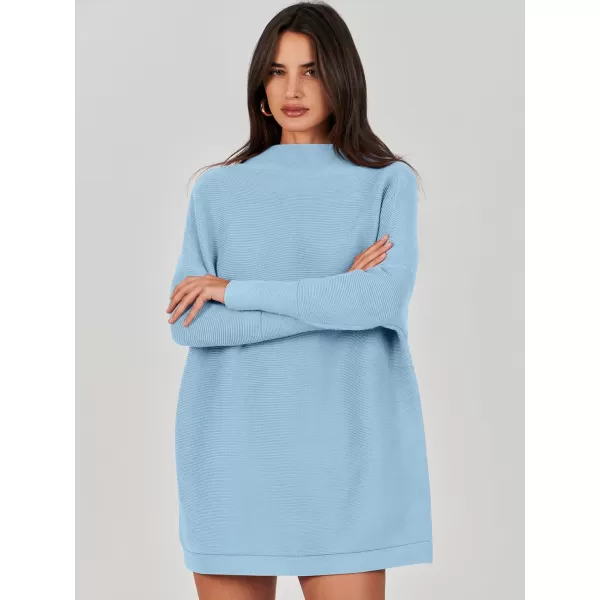 imageANRABESS Women 2023 Trendy Casual Turtleneck Batwing Sleeve Slouchy Oversized Ribbed Knit Tunic Sweaters PulloverBlue