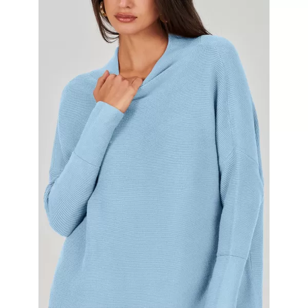 imageANRABESS Women 2023 Trendy Casual Turtleneck Batwing Sleeve Slouchy Oversized Ribbed Knit Tunic Sweaters PulloverBlue