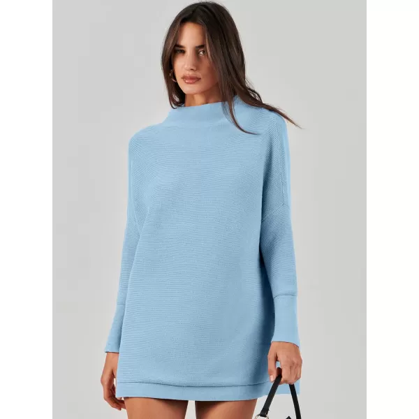 imageANRABESS Women 2023 Trendy Casual Turtleneck Batwing Sleeve Slouchy Oversized Ribbed Knit Tunic Sweaters PulloverBlue