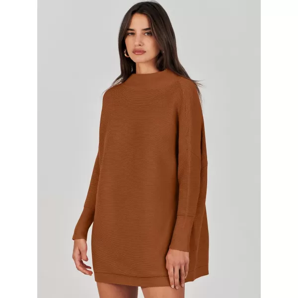 imageANRABESS Women 2023 Trendy Casual Turtleneck Batwing Sleeve Slouchy Oversized Ribbed Knit Tunic Sweaters PulloverBrown