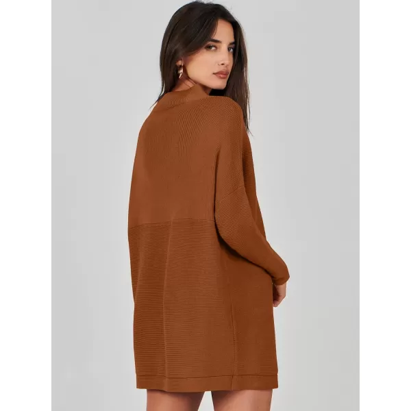 imageANRABESS Women 2023 Trendy Casual Turtleneck Batwing Sleeve Slouchy Oversized Ribbed Knit Tunic Sweaters PulloverBrown