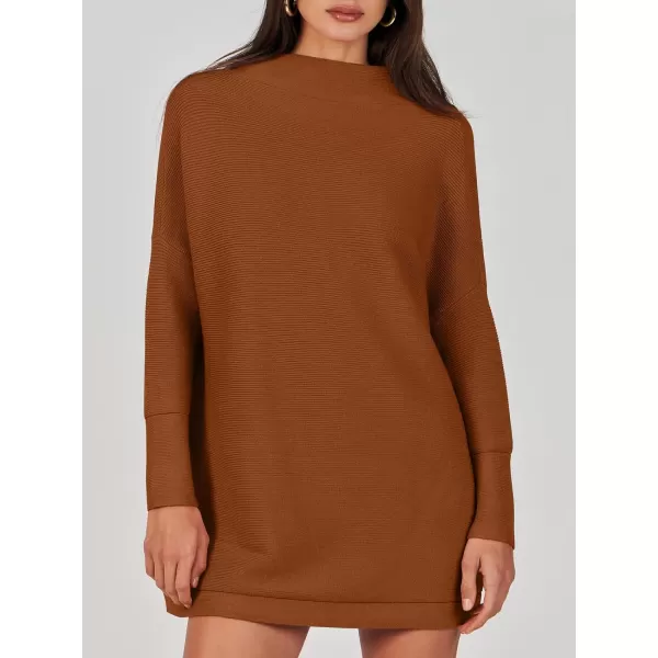 imageANRABESS Women 2023 Trendy Casual Turtleneck Batwing Sleeve Slouchy Oversized Ribbed Knit Tunic Sweaters PulloverBrown