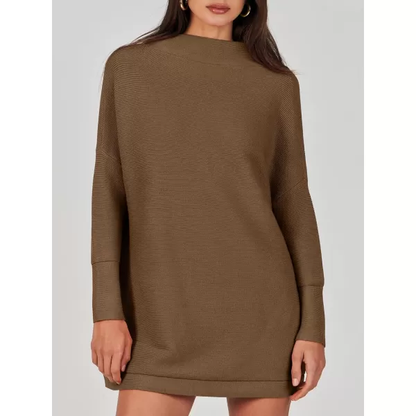 imageANRABESS Women 2023 Trendy Casual Turtleneck Batwing Sleeve Slouchy Oversized Ribbed Knit Tunic Sweaters PulloverCoffee