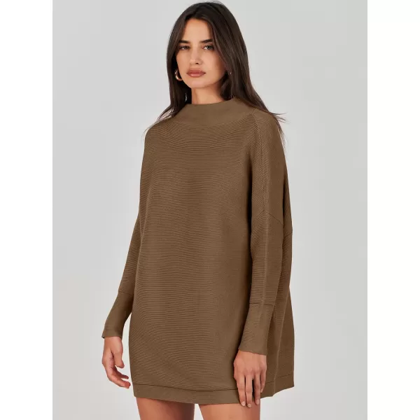 imageANRABESS Women 2023 Trendy Casual Turtleneck Batwing Sleeve Slouchy Oversized Ribbed Knit Tunic Sweaters PulloverCoffee