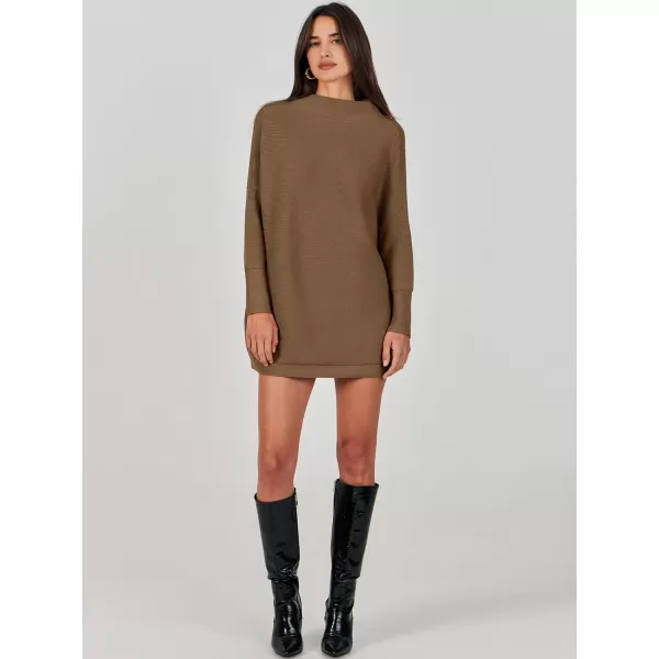 imageANRABESS Women 2023 Trendy Casual Turtleneck Batwing Sleeve Slouchy Oversized Ribbed Knit Tunic Sweaters PulloverCoffee