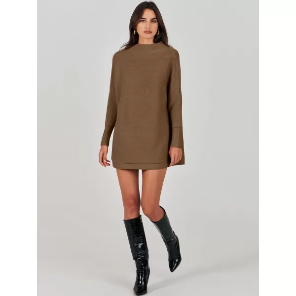 imageANRABESS Women 2023 Trendy Casual Turtleneck Batwing Sleeve Slouchy Oversized Ribbed Knit Tunic Sweaters PulloverCoffee