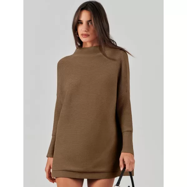 imageANRABESS Women 2023 Trendy Casual Turtleneck Batwing Sleeve Slouchy Oversized Ribbed Knit Tunic Sweaters PulloverCoffee