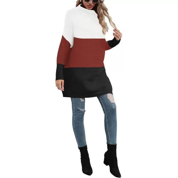 imageANRABESS Women 2023 Trendy Casual Turtleneck Batwing Sleeve Slouchy Oversized Ribbed Knit Tunic Sweaters PulloverColor Block 1