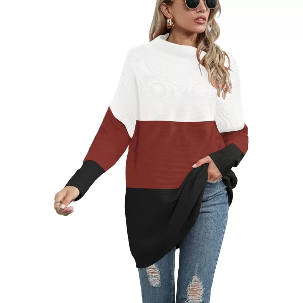 imageANRABESS Women 2023 Trendy Casual Turtleneck Batwing Sleeve Slouchy Oversized Ribbed Knit Tunic Sweaters PulloverColor Block 1