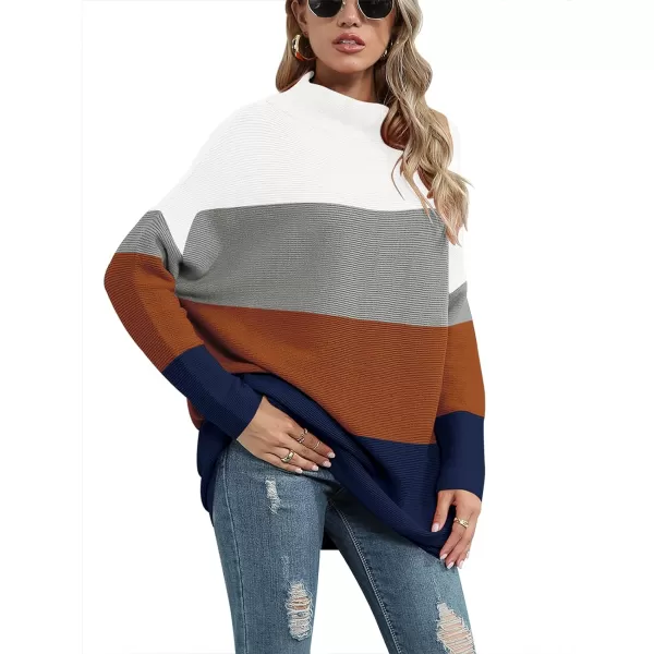 imageANRABESS Women 2023 Trendy Casual Turtleneck Batwing Sleeve Slouchy Oversized Ribbed Knit Tunic Sweaters PulloverColor Block 2