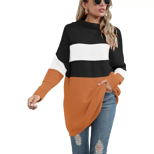 imageANRABESS Women 2023 Trendy Casual Turtleneck Batwing Sleeve Slouchy Oversized Ribbed Knit Tunic Sweaters PulloverColor Block 3
