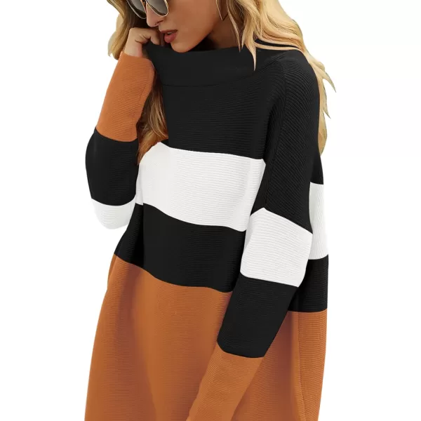 imageANRABESS Women 2023 Trendy Casual Turtleneck Batwing Sleeve Slouchy Oversized Ribbed Knit Tunic Sweaters PulloverColor Block 3