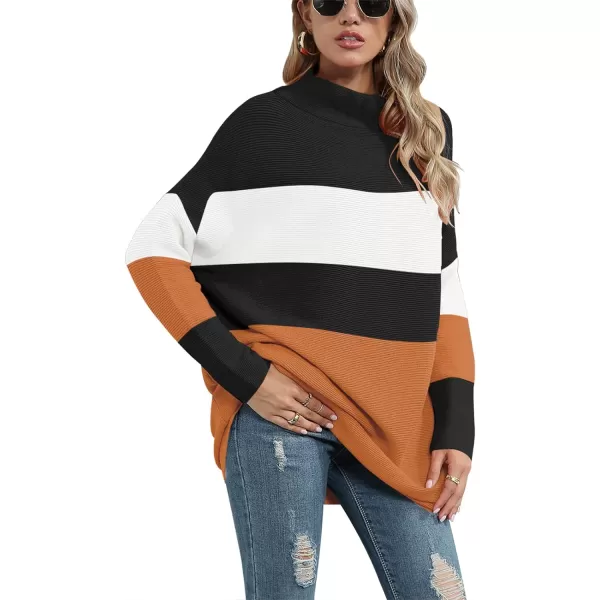imageANRABESS Women 2023 Trendy Casual Turtleneck Batwing Sleeve Slouchy Oversized Ribbed Knit Tunic Sweaters PulloverColor Block 3