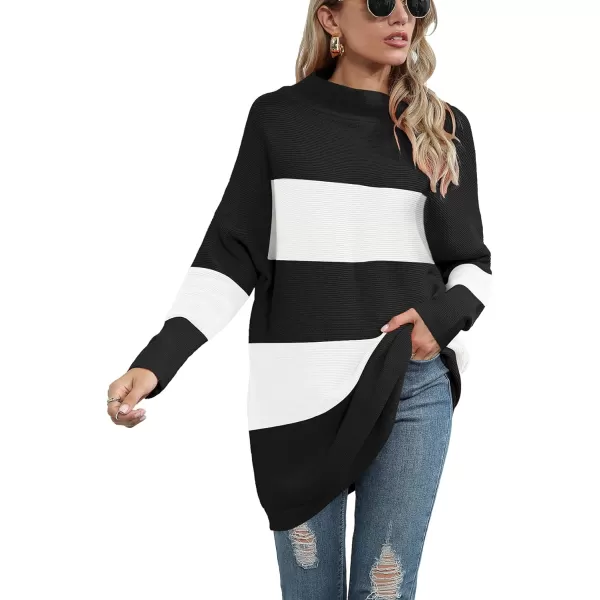 imageANRABESS Women 2023 Trendy Casual Turtleneck Batwing Sleeve Slouchy Oversized Ribbed Knit Tunic Sweaters PulloverColor Block 4