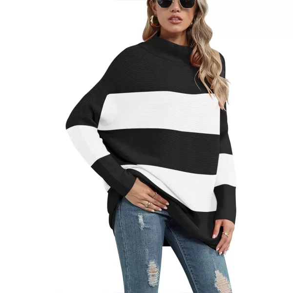 imageANRABESS Women 2023 Trendy Casual Turtleneck Batwing Sleeve Slouchy Oversized Ribbed Knit Tunic Sweaters PulloverColor Block 4