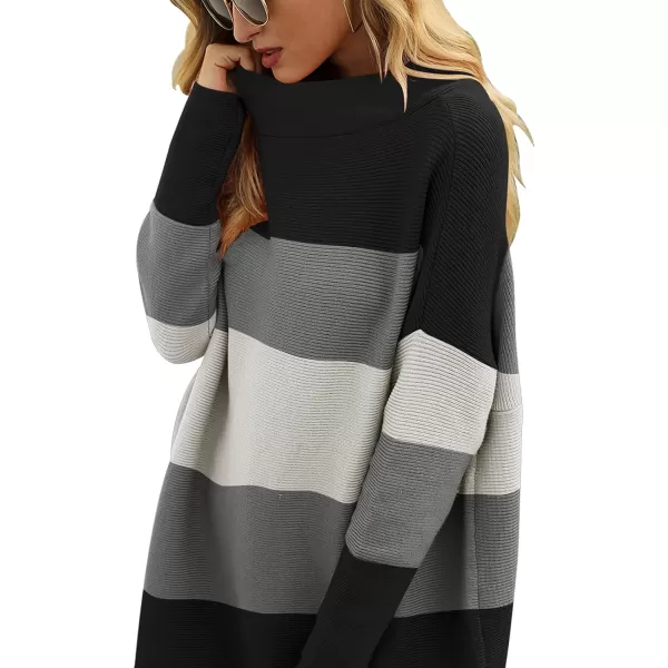 imageANRABESS Women 2023 Trendy Casual Turtleneck Batwing Sleeve Slouchy Oversized Ribbed Knit Tunic Sweaters PulloverColor Block 5