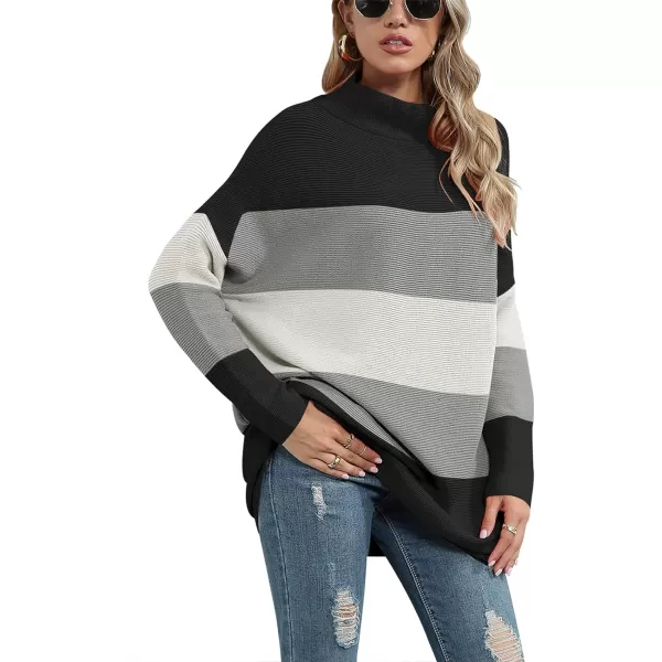 imageANRABESS Women 2023 Trendy Casual Turtleneck Batwing Sleeve Slouchy Oversized Ribbed Knit Tunic Sweaters PulloverColor Block 5