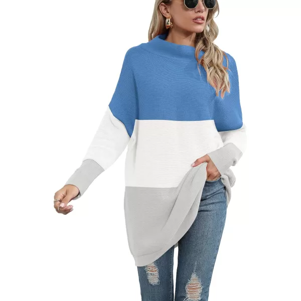 imageANRABESS Women 2023 Trendy Casual Turtleneck Batwing Sleeve Slouchy Oversized Ribbed Knit Tunic Sweaters PulloverColor Block 6