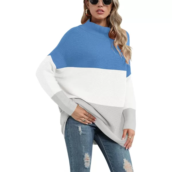 imageANRABESS Women 2023 Trendy Casual Turtleneck Batwing Sleeve Slouchy Oversized Ribbed Knit Tunic Sweaters PulloverColor Block 6