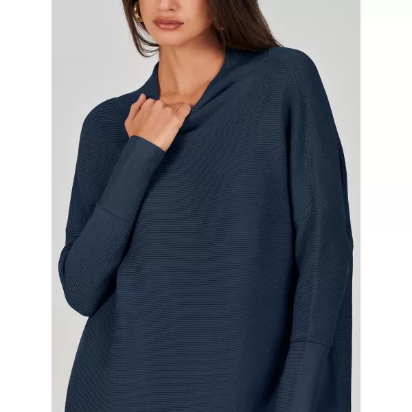 imageANRABESS Women 2023 Trendy Casual Turtleneck Batwing Sleeve Slouchy Oversized Ribbed Knit Tunic Sweaters PulloverDark Blue