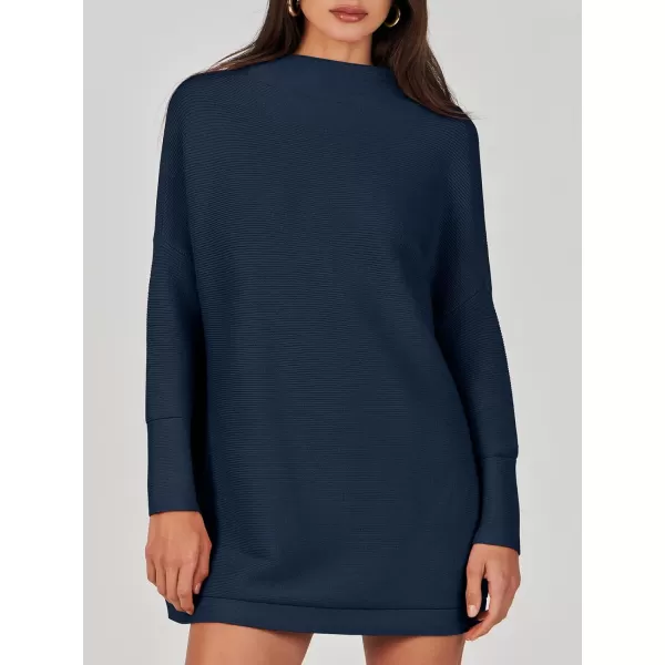 imageANRABESS Women 2023 Trendy Casual Turtleneck Batwing Sleeve Slouchy Oversized Ribbed Knit Tunic Sweaters PulloverDark Blue