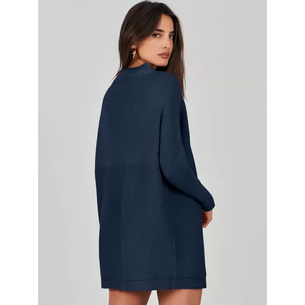 imageANRABESS Women 2023 Trendy Casual Turtleneck Batwing Sleeve Slouchy Oversized Ribbed Knit Tunic Sweaters PulloverDark Blue