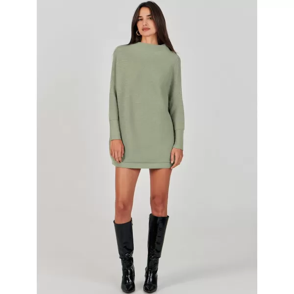 imageANRABESS Women 2023 Trendy Casual Turtleneck Batwing Sleeve Slouchy Oversized Ribbed Knit Tunic Sweaters PulloverGrass