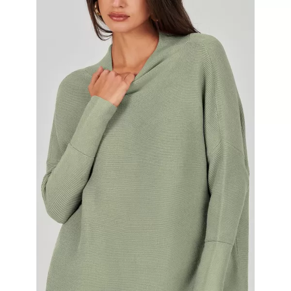 imageANRABESS Women 2023 Trendy Casual Turtleneck Batwing Sleeve Slouchy Oversized Ribbed Knit Tunic Sweaters PulloverGrass