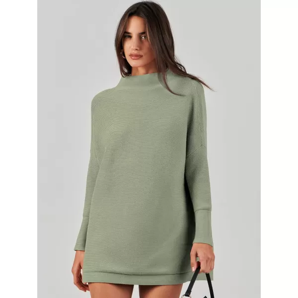 imageANRABESS Women 2023 Trendy Casual Turtleneck Batwing Sleeve Slouchy Oversized Ribbed Knit Tunic Sweaters PulloverGrass