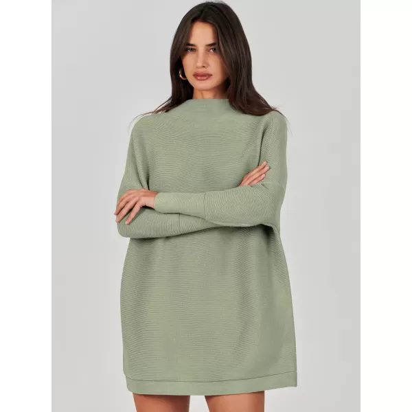 imageANRABESS Women 2023 Trendy Casual Turtleneck Batwing Sleeve Slouchy Oversized Ribbed Knit Tunic Sweaters PulloverGrass