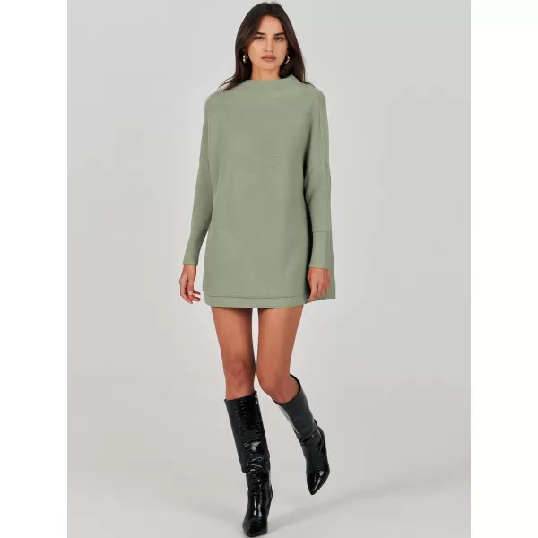 imageANRABESS Women 2023 Trendy Casual Turtleneck Batwing Sleeve Slouchy Oversized Ribbed Knit Tunic Sweaters PulloverGrass