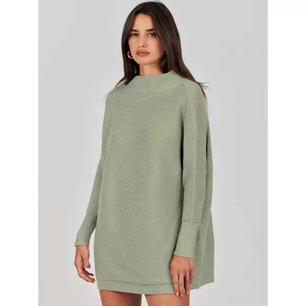 imageANRABESS Women 2023 Trendy Casual Turtleneck Batwing Sleeve Slouchy Oversized Ribbed Knit Tunic Sweaters PulloverGrass