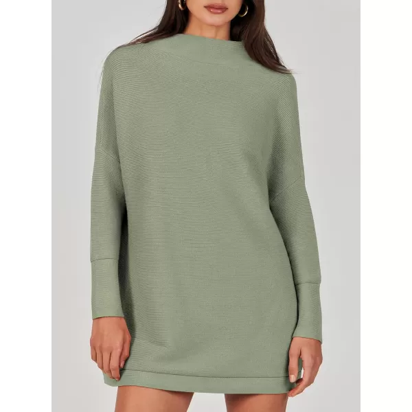 imageANRABESS Women 2023 Trendy Casual Turtleneck Batwing Sleeve Slouchy Oversized Ribbed Knit Tunic Sweaters PulloverGrass