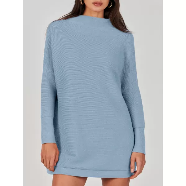 imageANRABESS Women 2023 Trendy Casual Turtleneck Batwing Sleeve Slouchy Oversized Ribbed Knit Tunic Sweaters PulloverGray Blue