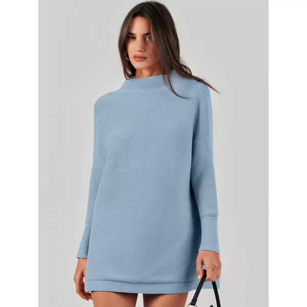 imageANRABESS Women 2023 Trendy Casual Turtleneck Batwing Sleeve Slouchy Oversized Ribbed Knit Tunic Sweaters PulloverGray Blue