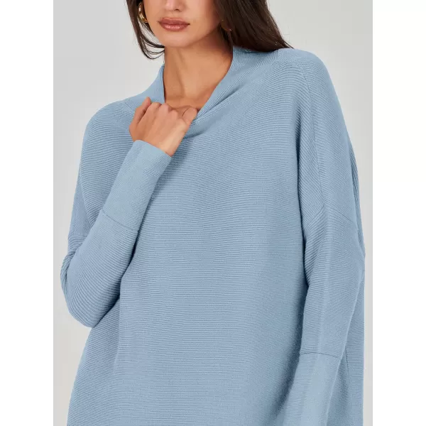 imageANRABESS Women 2023 Trendy Casual Turtleneck Batwing Sleeve Slouchy Oversized Ribbed Knit Tunic Sweaters PulloverGray Blue