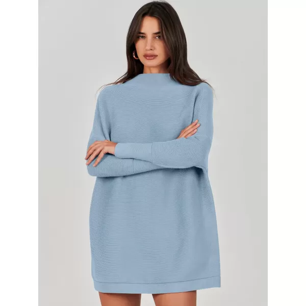 imageANRABESS Women 2023 Trendy Casual Turtleneck Batwing Sleeve Slouchy Oversized Ribbed Knit Tunic Sweaters PulloverGray Blue
